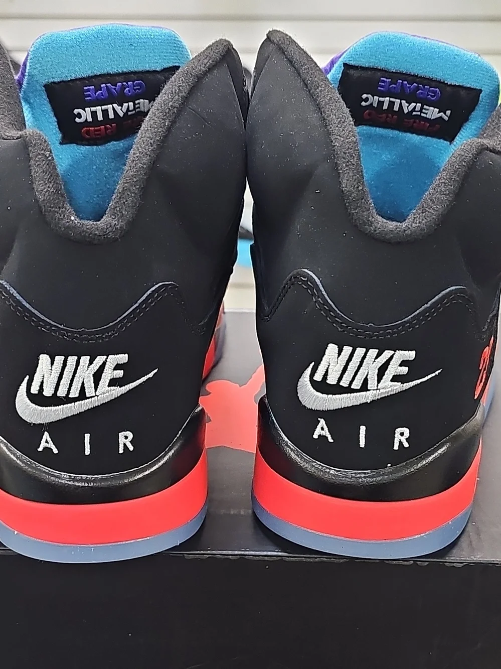 Jordan Men's Black Sneakers with Purple Tongues and Teal Jumpman